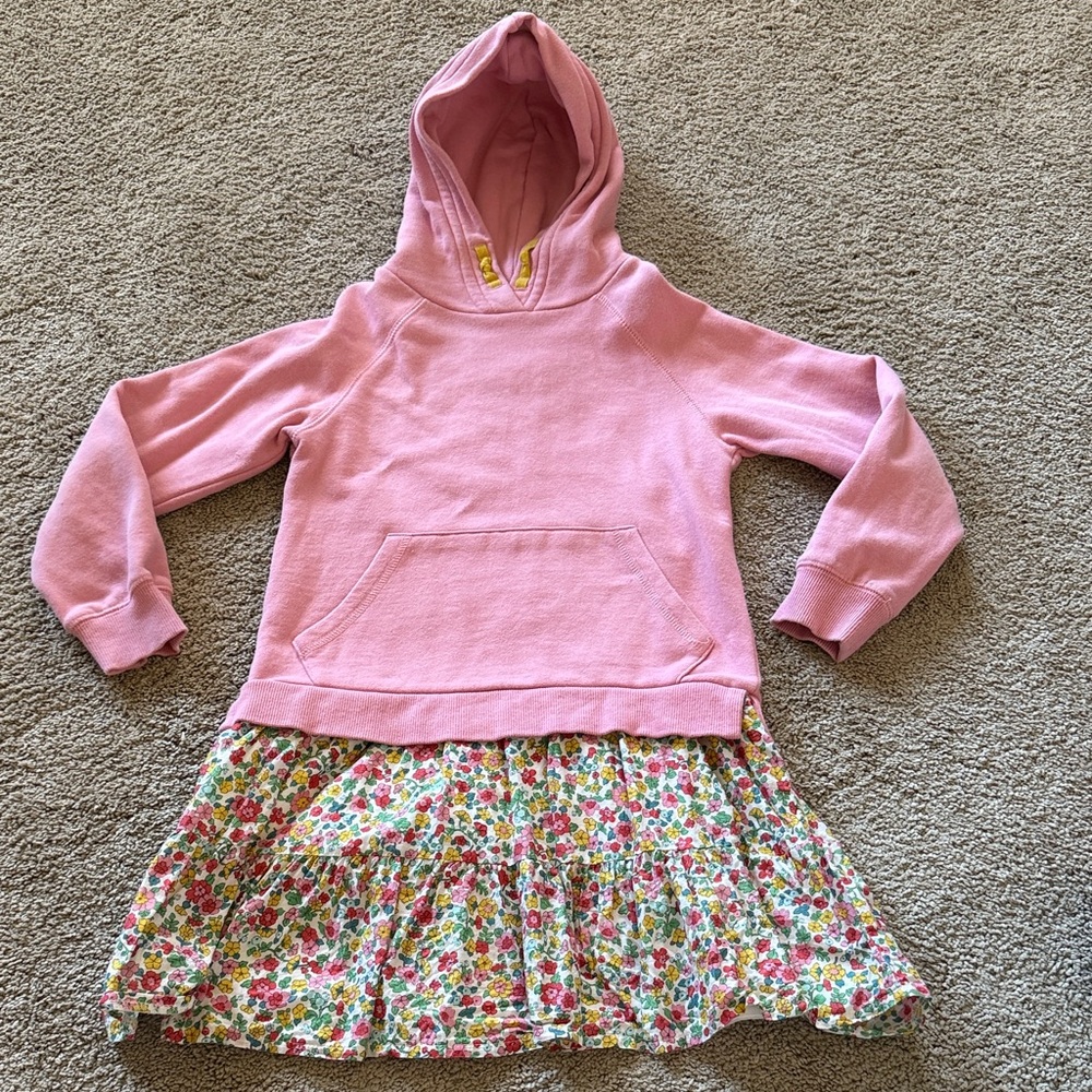 Mini Boden Pink Floral Kids Hoodie Dress